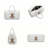 Sac de week-end personnalisé avec logo, faible MOQ (50 pièces), sac de sport en cuir blanc tendance grande capacité, sac fourre-tout mignon motif ours pour marques en ligne