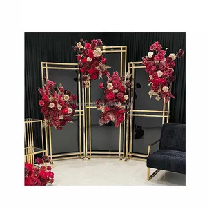 Wedding decoration ideas gold wedding arch set screen metal flower stand backdrop for indian wedding decoration traditional