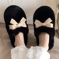 Chaussons moelleux pour femmes, mode 2024, fourrure chaude, intérieur rembourré, hiver, chaussons de maison pour femmes, nœud