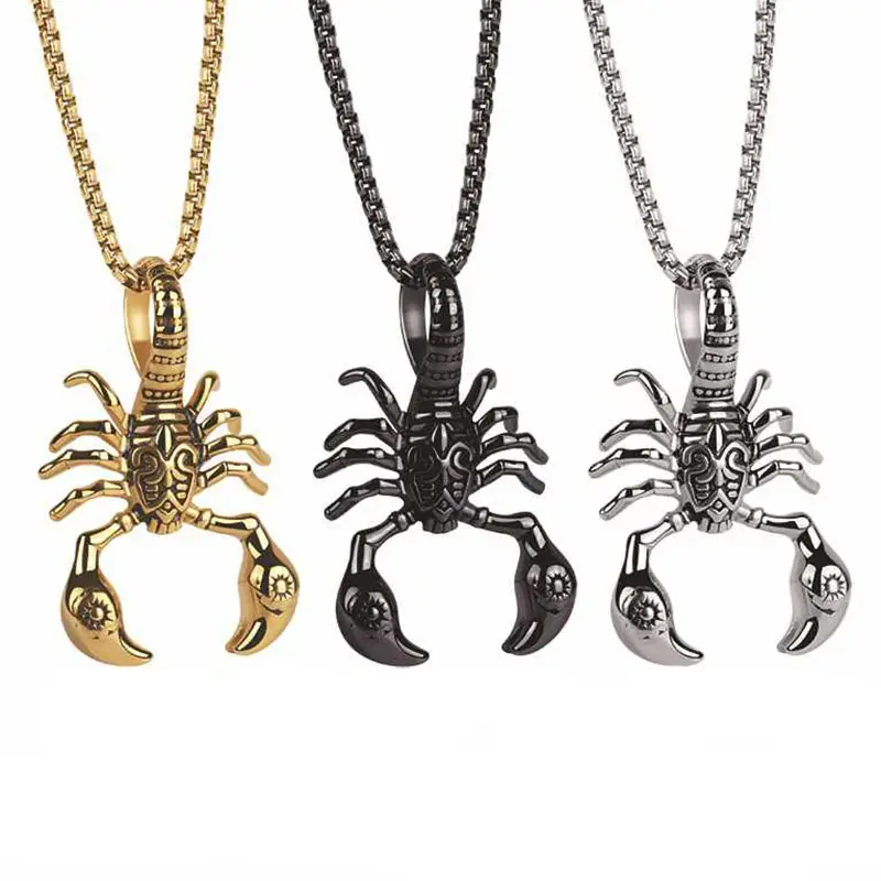 Retro Punk Jewelry Man Titanium Steel Scorpion Necklace Pendant High Quality Black Gold Designer Scorpion Pendants Men Necklaces