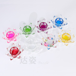 Crystal Glass Lotus <b>Candlestick</b> Holder With Rotating Color Light Base For Home Decoration - Product Image 3