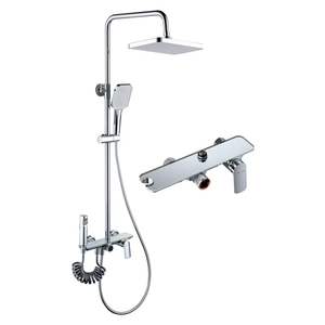 Ensemble de douche mural en laiton gris anthracite minimaliste de luxe avec thermostat et pomme de douche à jet doux avec filtre - Product Image 1