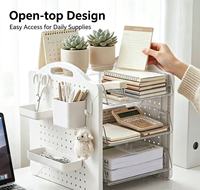 Étagère de rangement de bureau autoportante à 3 niveaux en panneau perforé de qualité supérieure pour fournitures de bureau, produits de soin et petits articles ménagers