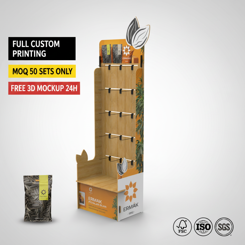 Custom Solid Wooden Snack Rack Solid Wood Nut Display Shelf Storage Organizer for Retail Store