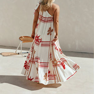 New Luxury Fashion Beach Print Pleated One-Shoulder Maxi <b>Dress</b> <b>Custom</b> comfortable Rayon Casual <b>Dress</b> - Product Image 3