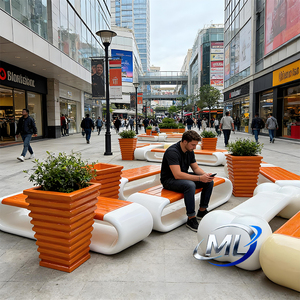 Ensemble moderne de banc et de jardinière en fibre de verre pour extérieur avec pot de fleurs coloré pour centre commercial et parc - Product Image 5