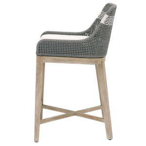 Tapestry Counter <b>Stool</b> -White Flat Rope, Natural Gray Mahogany, Pumice Fabric Durable High <b>Bar</b> <b>Stool</b> for Home <b>Bar</b> & Dining Room - Product Image 2
