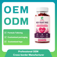 Gummies véganes de levure de riz rouge OEM 1200mg 2% Monacoline K Soutien cardiaque et cholestérol Sans gluten Sans OGM 60 Gummies Marque privée