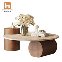 Ensemble de table basse ronde en travertin durable Mobilier de salon en pierre au design moderne avec finition en marbre Décoration intérieure Cadre en bois