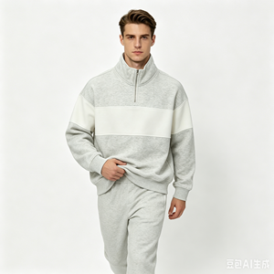 Sudadera Personalizada de Dos Colores con Cierre de Cremallera 1/4, Logotipo Bordado Personalizado al por Mayor, Sudadera de Algodón con Bloques de Color para Hombre - Product Image 4
