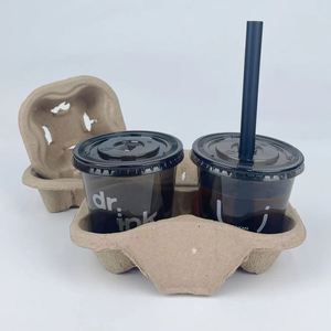 Wholesale Custom <b>Paper</b> Pulp 2/4 Tray Carrier Pulp Cup Holder Coffee Cup Hot Drink Cup Holder - Product Image 2