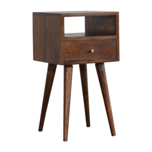 Solid Wood <b>Mini</b> Nightstand 1 Drawer 1 Open Slot Chestnut Brown Bedside <b>Table</b> Storage - Product Image 3