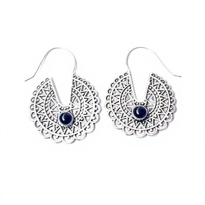 Boucles d'oreilles créoles en laiton plaqué argent style bohème, serties d'améthyste, faites à la main, pour femmes, vente en gros - Product Image 2