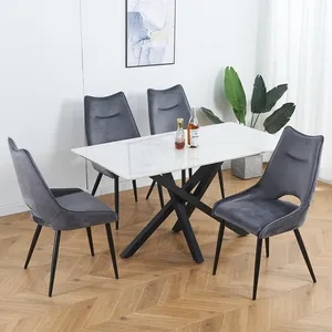 Rettangolo tubi in metallo base 6 sedie sala da pranzo italiano lusso moderno bianco tavolo da pranzo in pietra sinterizzata