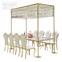 Ensemble de tables longues élégantes avec canopy et accents en cristal pour hôtels, restaurants, événements, location, OEM, sur mesure