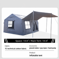 Tente de camping gonflable en coton en gros, tente familiale d'extérieur en tissu TC avec colonnes d'air en PVC, auvent et pièce d'extension