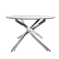 Diskon besar meja kafe furnitur ruang tamu meja kaca bening Tempered dengan bingkai baja tahan karat perak meja kopi