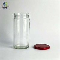 Pot en verre cylindrique haut et fin de 450 ml, transparent, avec couvercle fileté, pour la mise en conserve à domicile et l'emballage alimentaire commercial