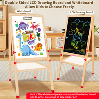 Chevalet en bois double face rechargeable de 32 pouces avec tablette d'écriture double LCD Tampons d'écriture numériques