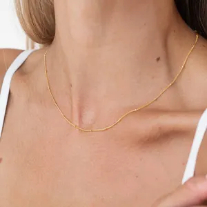 Delicate Stainless Steel Jewelry For Women Girls 18K Gold Plated Shiny Thin Bead Chain Necklace Mini Chain Chokers Necklace