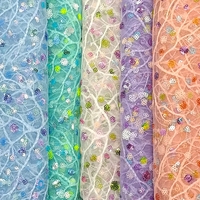 Tissu en dentelle brodé de sequins et de perles, motif fleur rose 3D, prix de gros OEM pour femmes