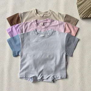 Custom summer newborn baby unisex soft knit cotton romper color block baby kids bubble romper