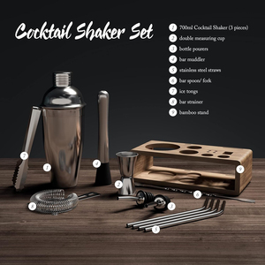 Ensemble d'accessoires de mixologie en métal haut de gamme, kit de shaker Boston, cuillère de bar, pilon à cocktail, ensemble de barman pour la maison - Product Image 4