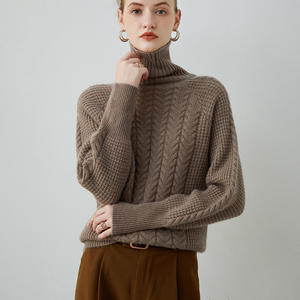 Nuevo diseño Dazy de punto de Cable al por mayor cuello alto suéter de 100% Cachemira de las mujeres - Product Image 4
