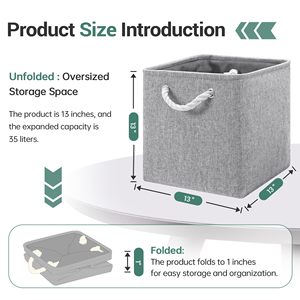 Foldable Storage <b>Cube</b> <b>Baskets</b> <b>with</b> Rope Handles Collapsible Fabric Storage Bins for Home Bedroom Living Room - Product Image 3