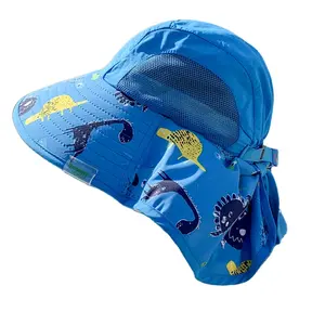 Dinosor-sombreros de sol con solapa para niños, gorros de protección solar con cuello, para playa y senderismo, de 3 a 12 años