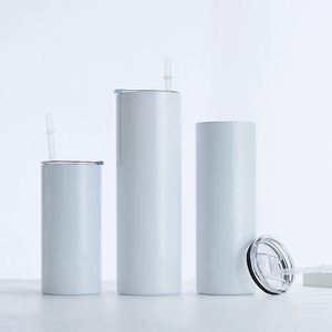 Gobelets isothermes fins et droits en acier inoxydable de 20 oz, blancs, vierges pour sublimation, tasses cadeaux, anti-fuite, sans BPA, en plastique - Product Image 4