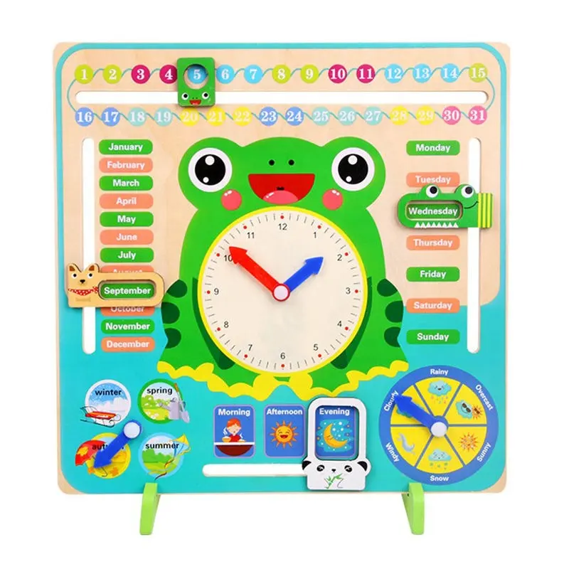 Samtoy Multifunctional Montessori Cognition Toy Weather Season Calendar Clock Wooden Clock Toddler Learning Toys