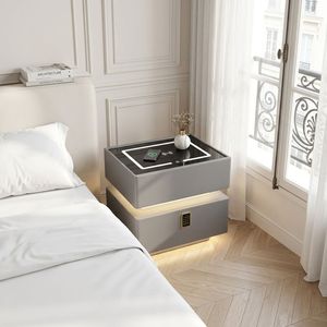 Mesitas de <span class=keywords><strong>Noche</strong></span> Modernas y Sencillas de Madera Maciza con Superficie Metálica, Duraderas y Ecológicas, Muebles de Dormitorio con Cajones de Almacenamiento - Product Image 2