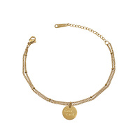 Dainty 18K Plaqué Or Gravure Lettre Initiale A-Z Charme Disque Deux Couches Étanche En Acier Femmes À La Mode Bijoux Bracelet Cadeaux