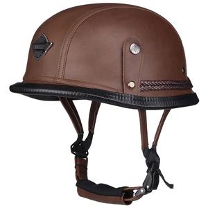 หมวกกันน็อคเปิดหน้าสไตล์วินเทจสไตล์เยอรมันย้อนยุคครึ่งนักขี่จักรยานนักบิน casco Moto พร้อมการรับรองจุดหนังเยอรมัน - Product Image 6