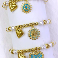Bracelet ajustable en cuivre avec mini-breloques en émail en forme de crème glacée et perles de verre bleues, vente en gros pour cadeau