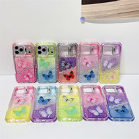 Coque de téléphone papillon en époxy pour iPhone 17 Pro Max, dégradé scintillant, électroplaquée, avec béquille et protection d'objectif, pour femmes et filles