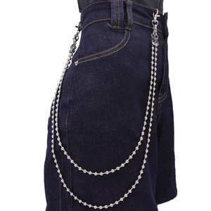 Double Layer Round Bead Metal Waist <b>Chain</b> For Men Denim Pants Hip Hop Accessory Durable Fashionable White K - Product Image 1