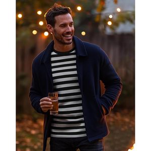 Custom Mens Striped <b>Long</b> Sleeve Cotton Stretch Crewneck <b>T</b> <b>Shirt</b> Regular Fit O Neck - Product Image 2