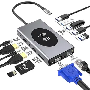 USB C HUB Dual HDTV Adapter PD For MacBook Pro /Air USB Splitter Phone Wireless Charger USB HUB 3 0
