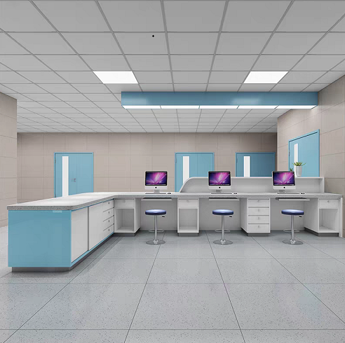 Bespoke Nurse Work Counter, Seamless Solid Surface Top, Easy Clean Antimicrobial Surface for Clinic Use