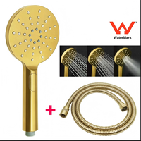 Ensemble de douche en or brossé en gros, certifié WELS 9.0, avec pommeau de douche pluie rond et douchette à main avec flexible métallique