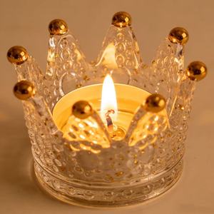Support de bougie en <span class=keywords><strong>verre</strong></span> ambré <span class=keywords><strong>transparent</strong></span> en forme de couronne, pour bougies chauffe-plat, décoration de mariage, fête, maison - Product Image 6
