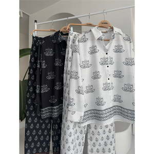 Conjunto de Lino con Estampado Étnico Sobe para Mujer, Manga Larga, Estilo Bohemio, Transpirable, Primavera Verano, Blanco - Product Image 2