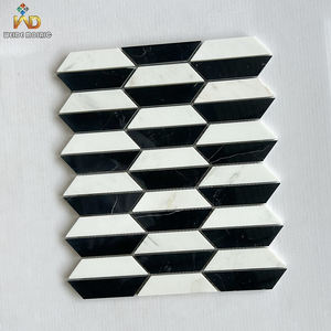 Mosaïque de marbre en forme de flèche noire <span class=keywords><strong>et</strong></span> blanche, mosaïque en <span class=keywords><strong>chevron</strong></span>, panneau décoratif de qualité supérieure pour mur de douche, intérieur de salle de bain - Product Image 1