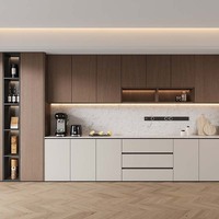 Ensemble de cuisine complet de luxe en placage de bois de chêne, acier inoxydable, MDF, granit pour appartements, îlots