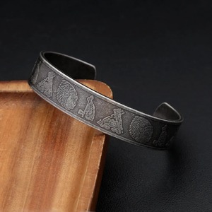 Yunnique Brazalete Abierto de Acero Inoxidable para Hombre, Plata Tibetana con Grabados del Antiguo Faraón Egipcio, Brazalete Vikingo de Moda, Joyería de Regalo - Product Image 2