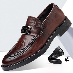 <span class=keywords><strong>Mocasines</strong></span> de vestir formales de corte alto, tallas 38-44, de cuero vacuno de dos capas, con suela de EVA y goma, negros, ligeros, con punta, sin cordones, para hombre, ideales para bodas indias. - Product Image 1