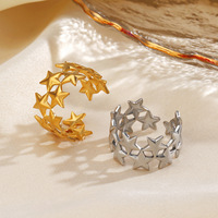 Bague ouverte Double Étoile Vintage Céleste en Acier Inoxydable pour Femme, Anti-ternissement, Bijoux de Mode, Vente en Gros, Cadeau