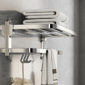 Toallero de Acero Inoxidable de Dos Niveles, Plegable, para Montar en la Pared, Estante de Almacenamiento para Baño - Product Image 1